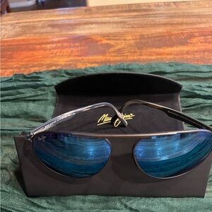 Maui Jim Black Frame Sunglasses with Reflective Blue Lenses